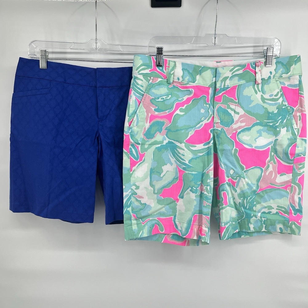 Lilly Pulitzer Women's Shorts Lot Of 2 Size 10 Chipper Bermuda Blue Geo Floral